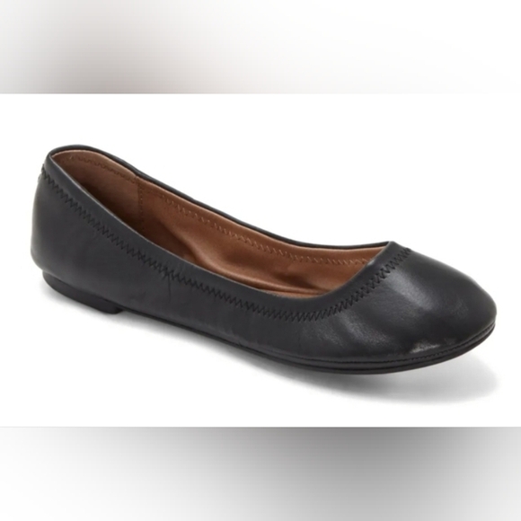 Women's Lucky Brand Emmie Ballet Leather Flats, Black, Size 8, New Without Box - Picture 1 of 13
